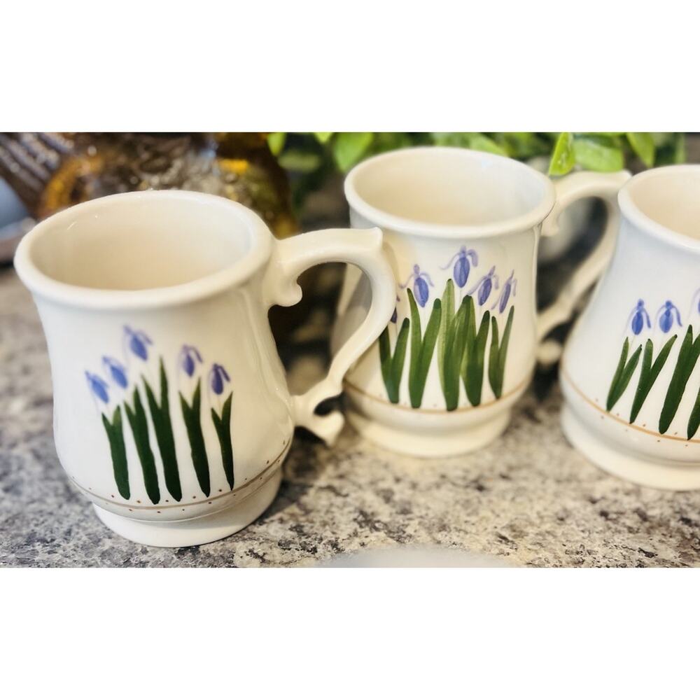 White Floral Pottery Coffee Mugs Marked Chartstone USA Set Of 6 Tea Cup - Picture 4 of 11